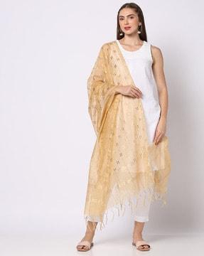 women floral print dupatta with tassels