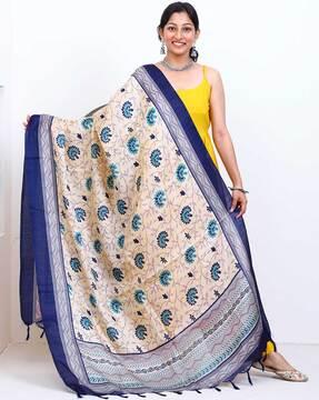 women floral print dupatta with tassels