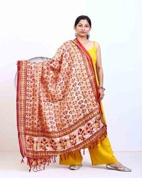 women floral print dupatta with tassels