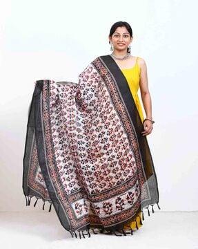 women floral print dupatta with tassels