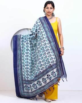 women floral print dupatta with tassels