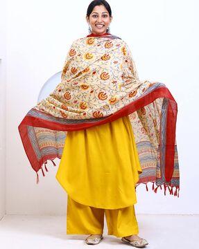 women floral print dupatta with tassels