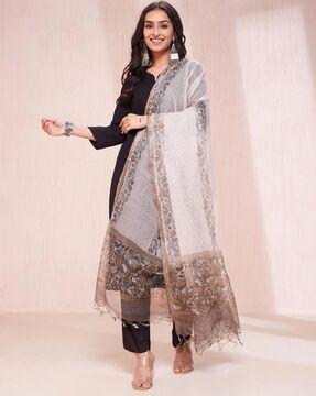 women floral print dupatta with tassels