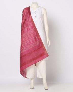 women floral print dupatta with zari border