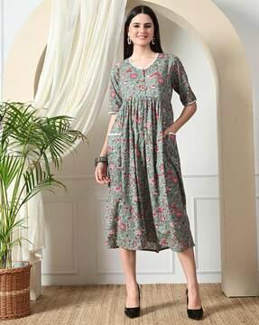 women floral print empire dress