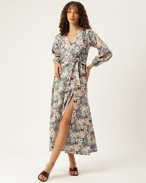 women floral print fit & flare dress with tie-up front