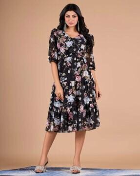 women floral print fit & flare dress