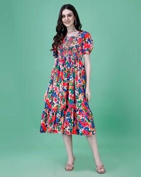 women floral print fit & flare dress