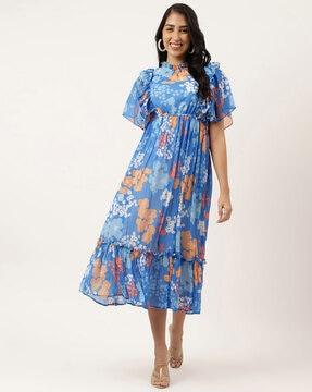 women floral print fit & flared dress