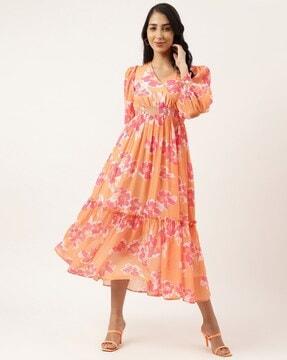 women floral print fit & flared dress