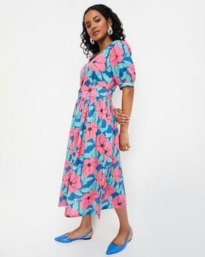 women floral print fit & flared dress