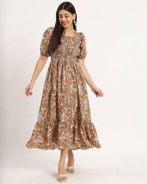 women floral print fit & flared dress