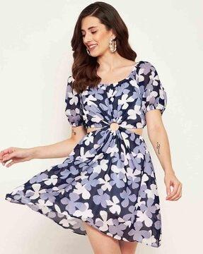 women floral print fit & flared dress