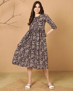 women floral print fit & flared dress