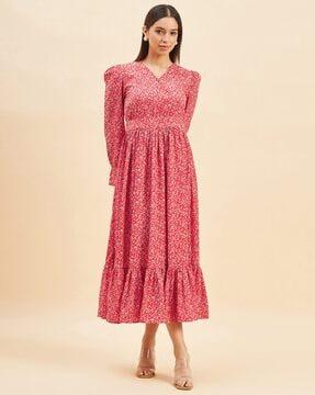 women floral print fit & flared dress