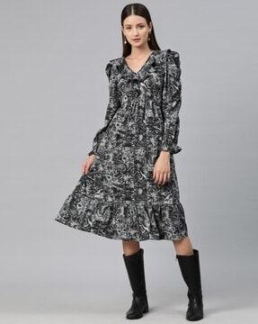 women floral print fit and flare dress