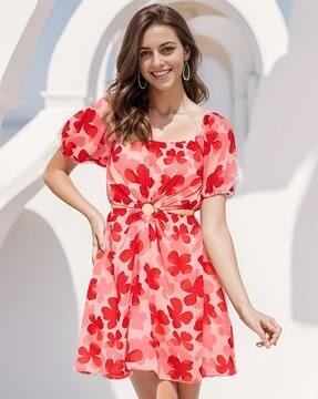 women floral print fit and flare dress