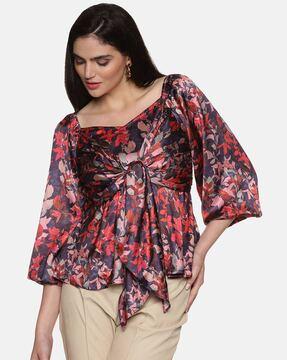 women floral print fitted blousons top