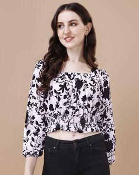 women floral print fitted crop top