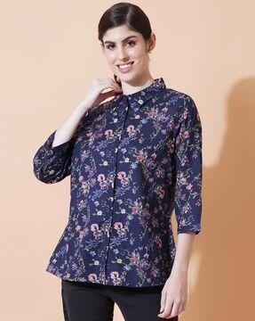 women floral print fitted shirt