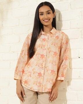women floral print fitted shirt