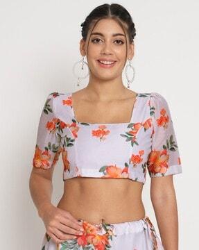 women floral print fitted square-neck top