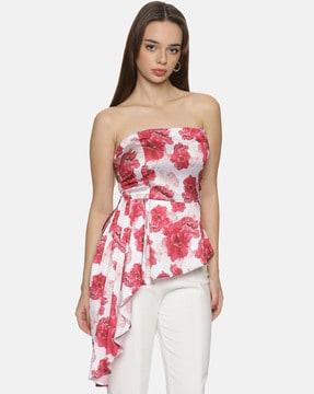 women floral print fitted tube top