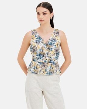 women floral print fitted v-neck top