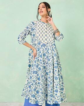 women floral print flared cotton kurta