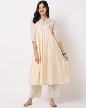 women floral print flared kalidar kurta