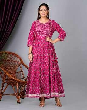 women floral print flared kurta & palazzos set