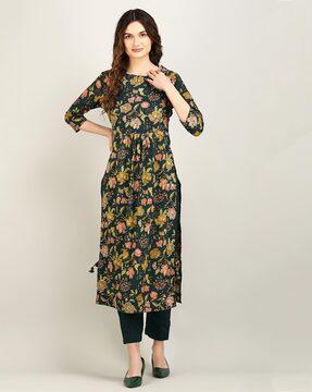 women floral print flared kurta & pants set