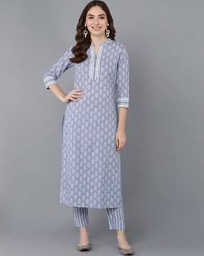 women floral print flared kurta pants set