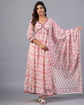 women floral print flared kurta set
