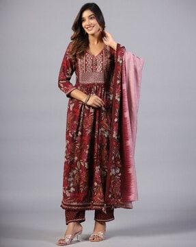 women floral print flared kurta set