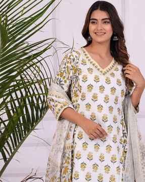 women floral print flared kurta set