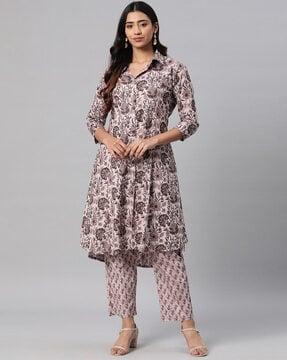 women floral print flared kurta set