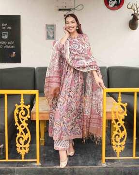 women floral print flared kurta set