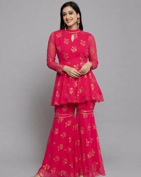 women floral print flared kurta set