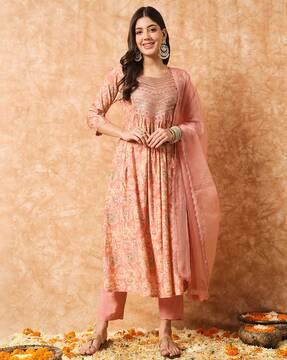 women floral print flared kurta set