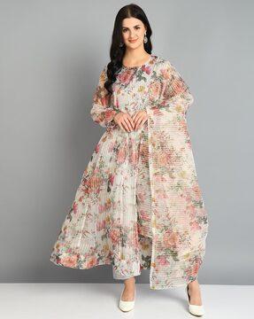 women floral print flared kurta set