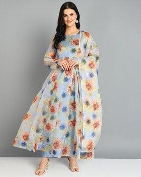 women floral print flared kurta set