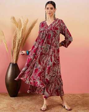 women floral print flared kurta set