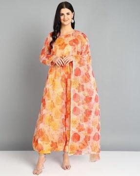 women floral print flared kurta set