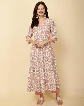 women floral print flared kurta set