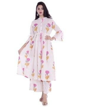 women floral print flared kurta suit set