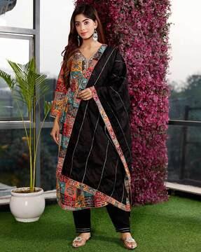 women floral print flared kurta suit set