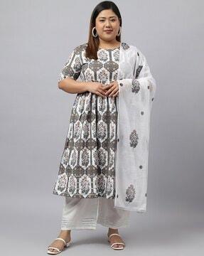 women floral print flared kurta with palazzos & dupatta