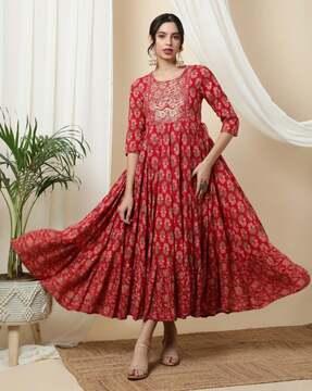 women floral print flared kurta