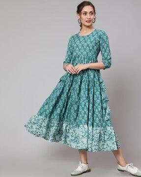 women floral print flared kurta